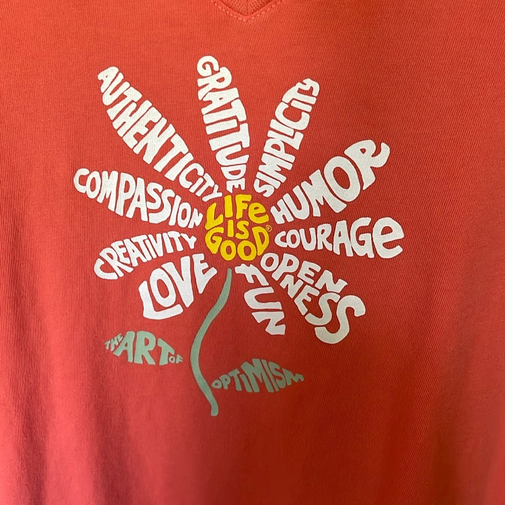 Women’s Life is Good positive daisy shirt. Great condition, orange, size large - Picture 2 of 5